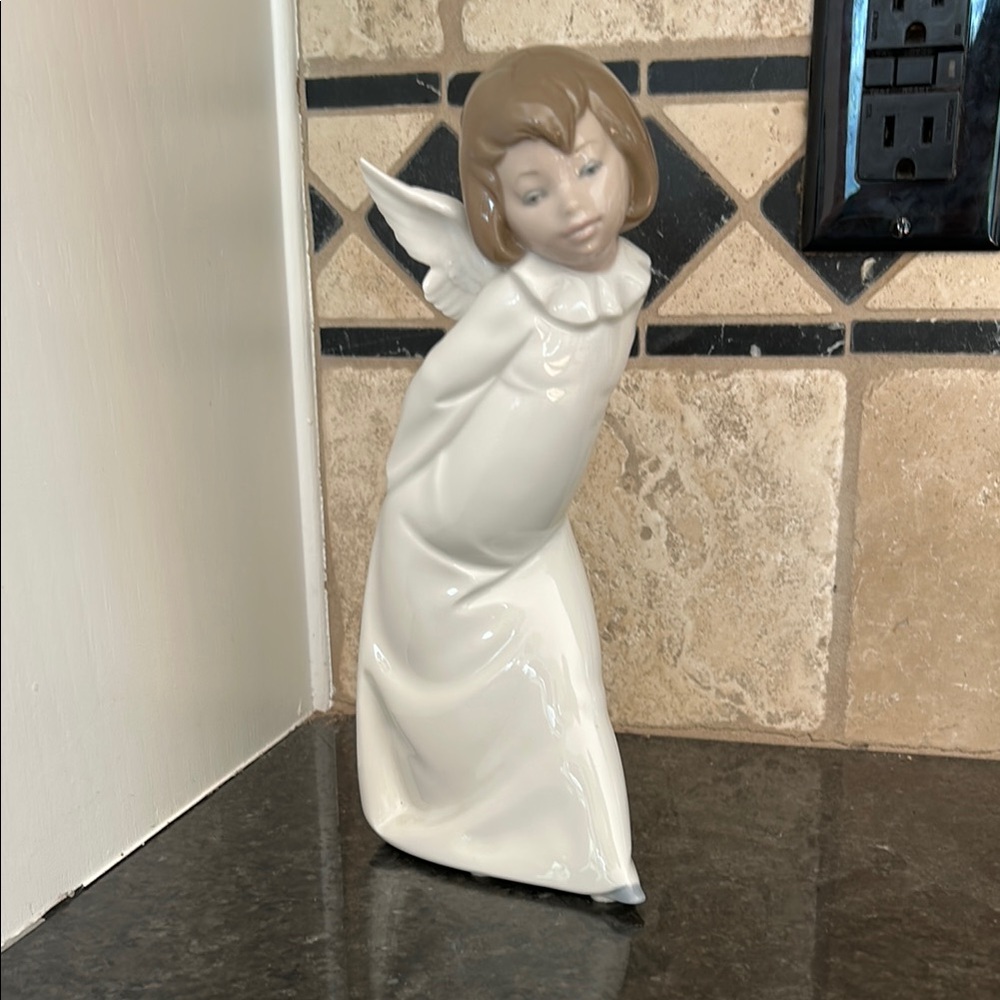 Ceramic Angel Figurine in White and Tan